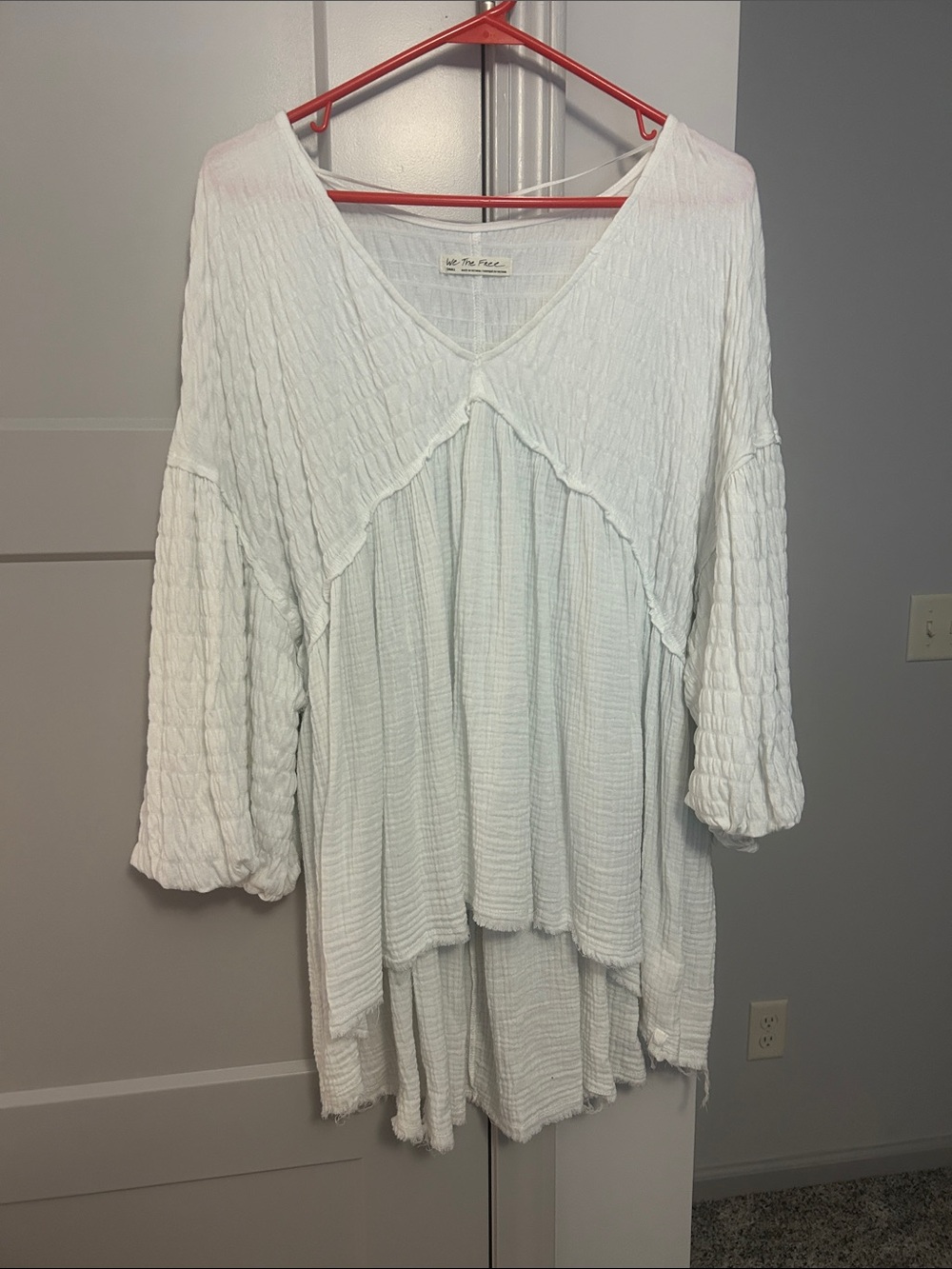 We The Free White Crinkle Gauze V-Neck Tunic